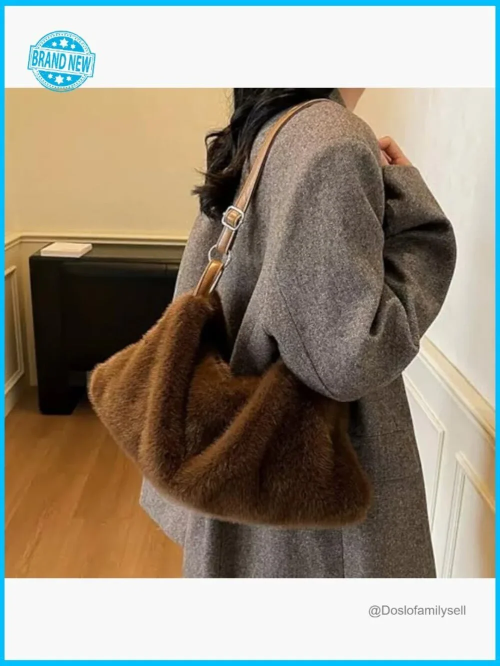 Fluffy Faux Fur Hobo Bag Cozy Winter Tote Shoulder Crossbody Handbag